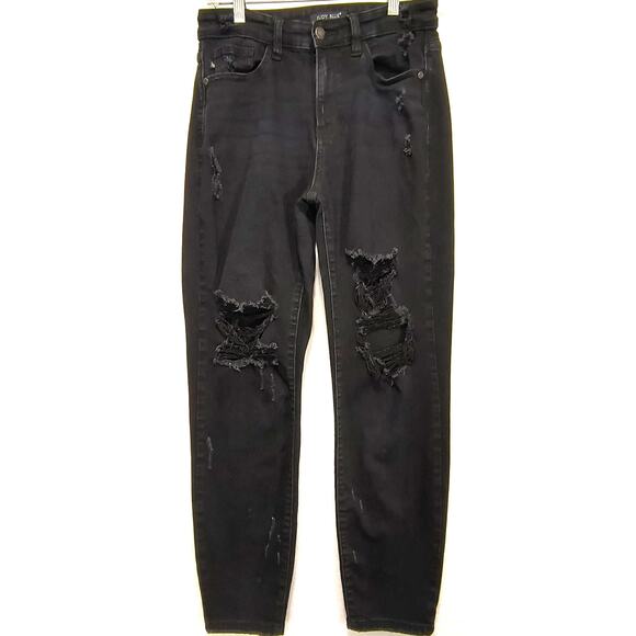 Judy Blue Destroyed Boyfriend Jeans Women's Sz 27 Black Hi Waist Denim - Picture 3 of 16